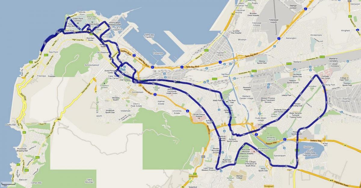 kartta Cape Town maratonin reitti 