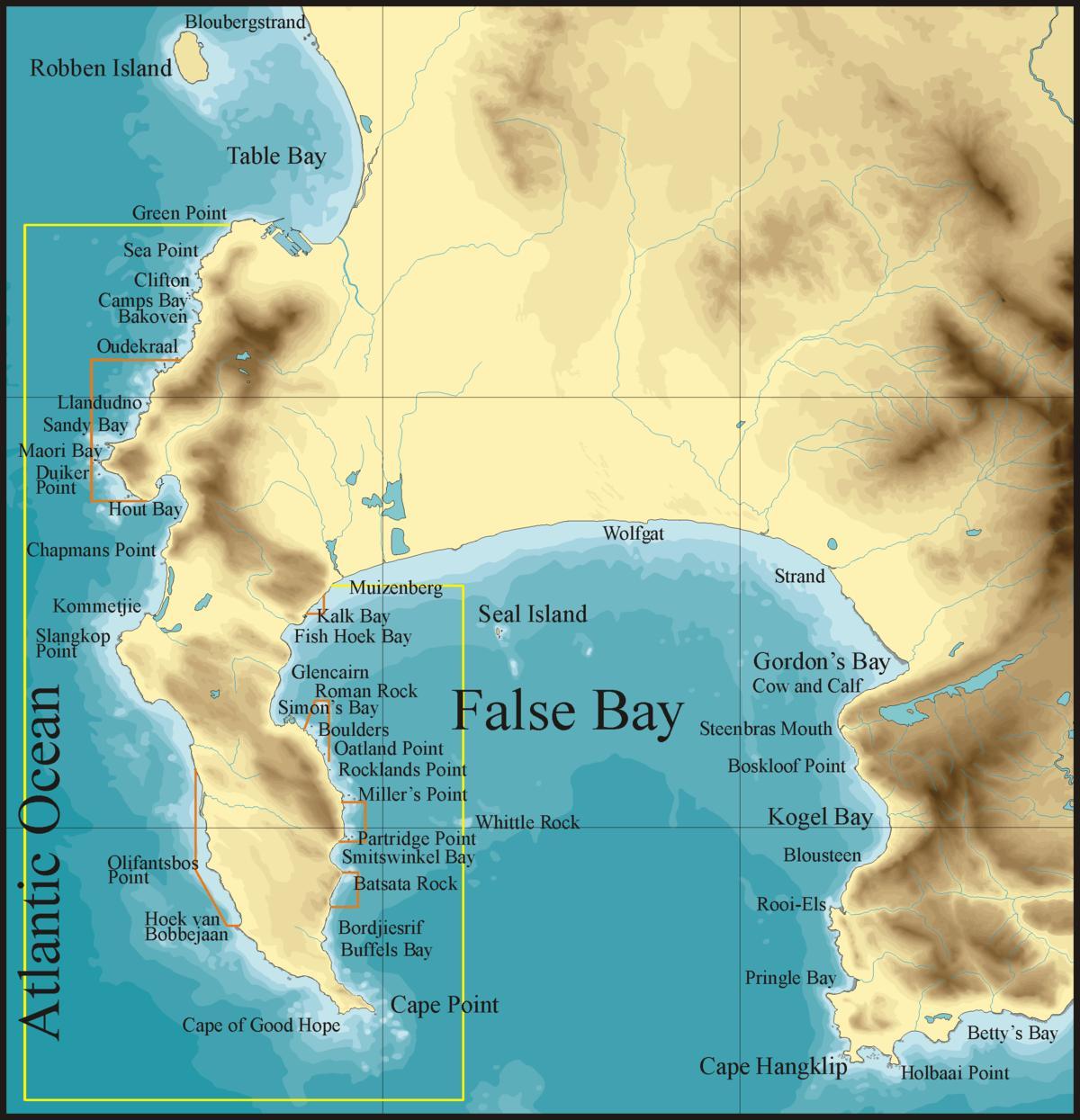 kartta false bay Cape Town