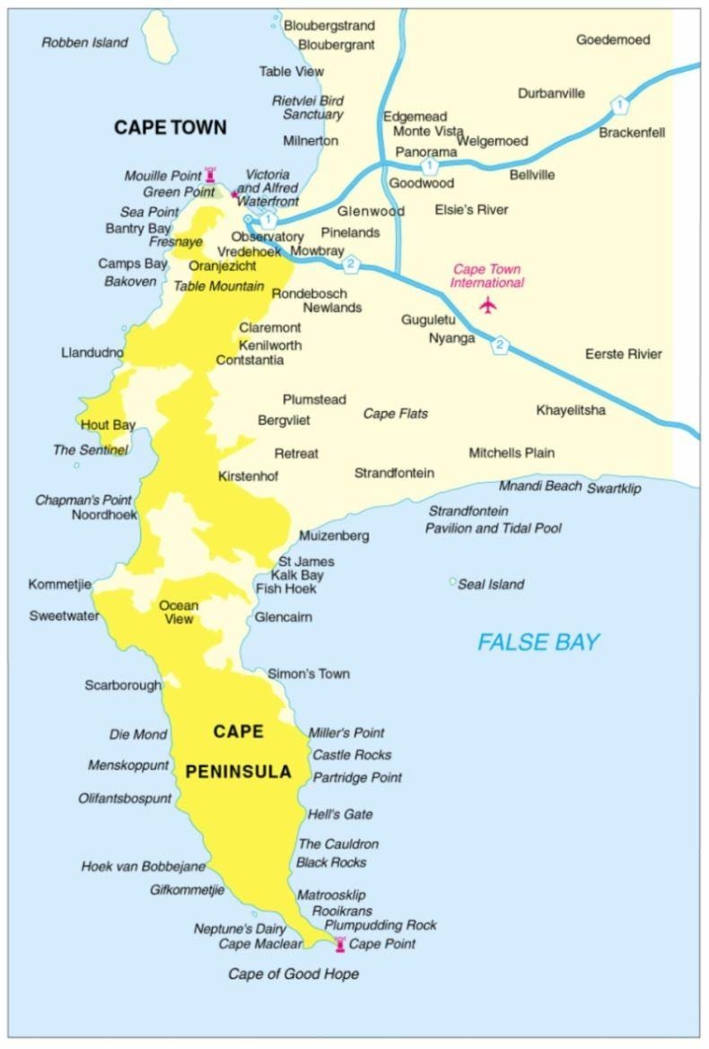 kartta cape peninsula Etelä-Afrikassa
