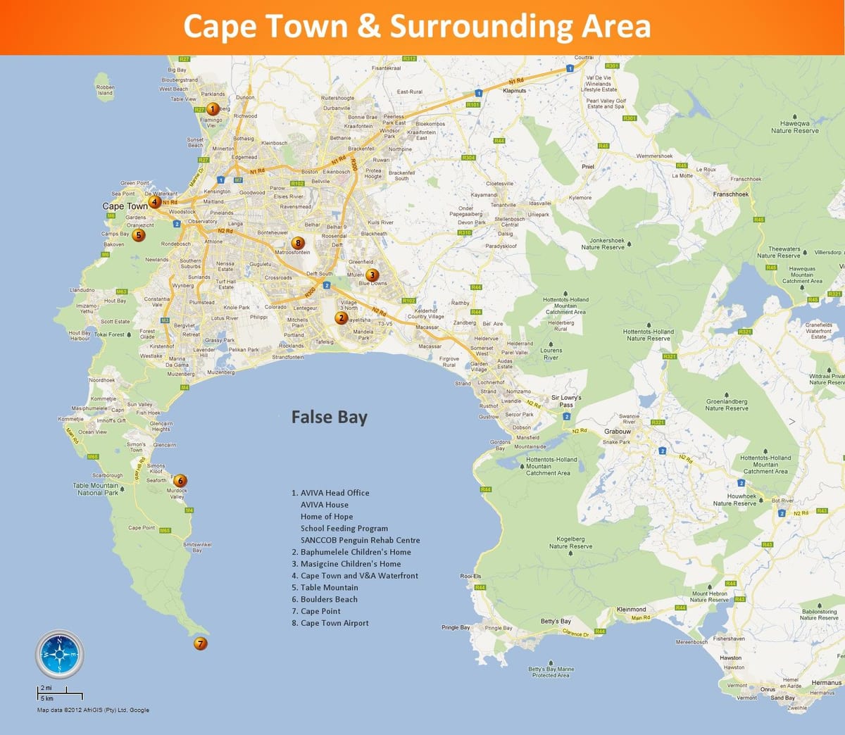 kartta Cape Town & lähialueilla