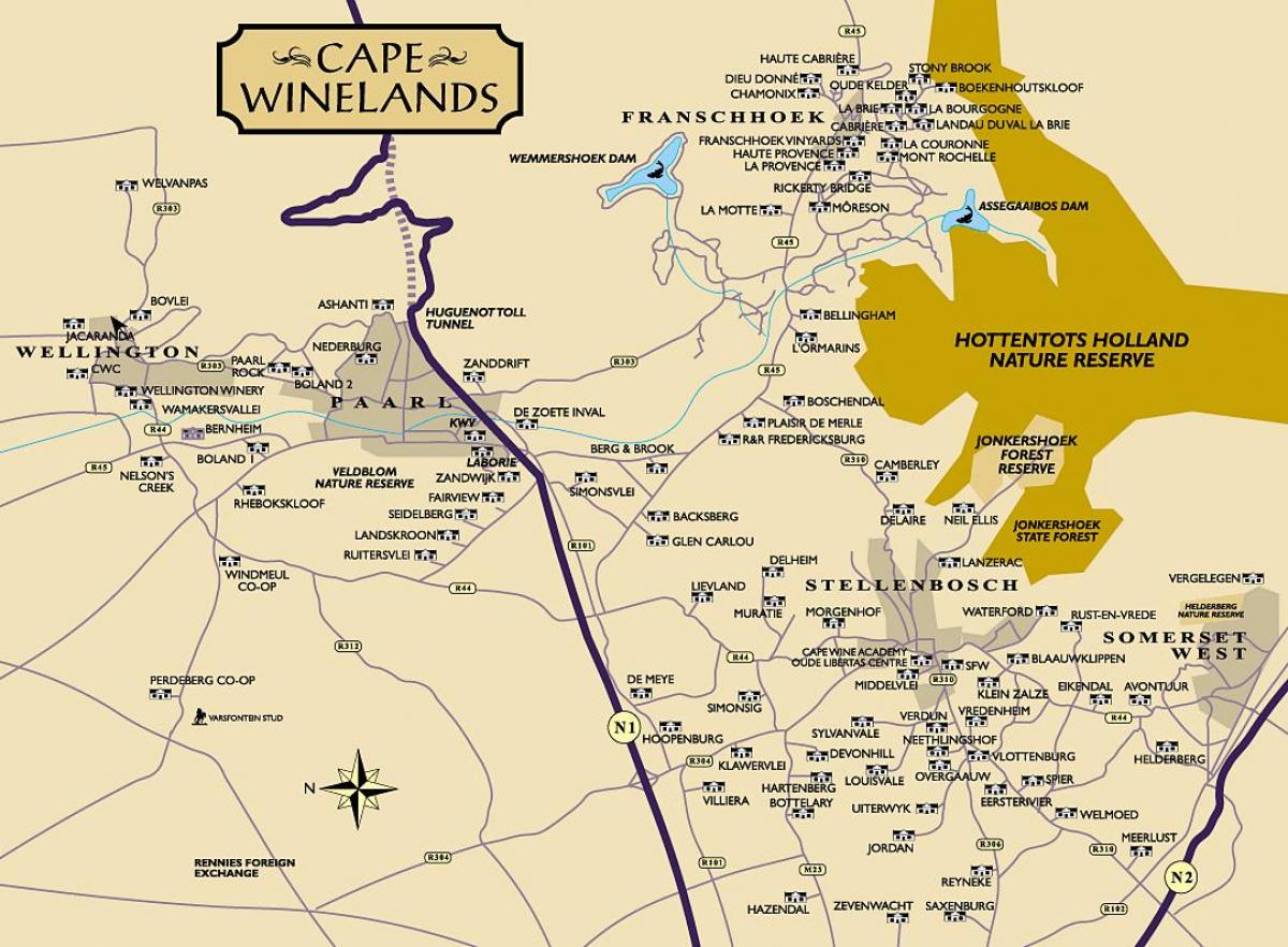 kartta Cape winelands Kaupunki