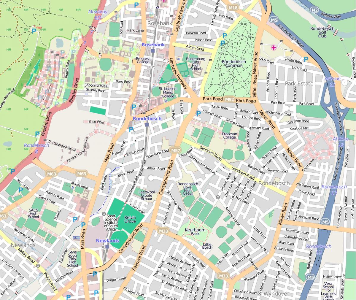 kartta rondebosch, Cape Town