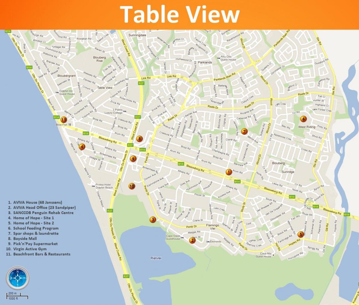 kartta ja taulukko näkymä Cape Town