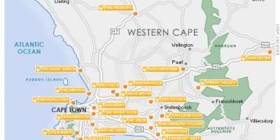 Kartta Cape Town golf kursseja 